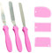 3 Stück Edelstahl Glasurspatel und 3 Stück Kunststoff Kuchen Schaber Rutschfester Griff Küchenhelfer Set Kuchendekoration Gadget Buttercreme Streicher (Rosa)