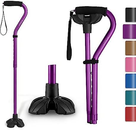GPTCAMP G1 Walking Stick for Women and Men, Lightweight Heavy Duty, Large Four Base Walking Stick with Freestanding Stand for Elderly and Leg Injuries