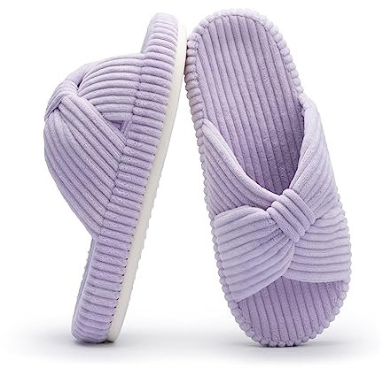 Chantomoo Pantofole per Donna Memory Foam Casa Camera da Letto Velluto a Coste Fiocco Ciabatte Trasversali Scarpe Comode Pantofole Regalo alla Moda,Viola Chiaro 40/41 EU