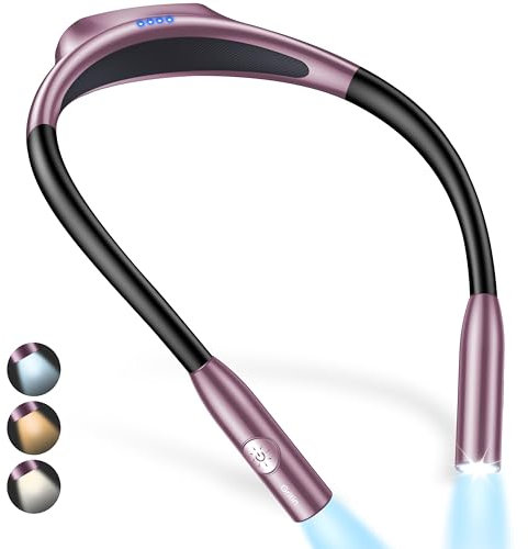 Gritin Hals Leselampe Buch, Stufenlos Dimmbar & 3 Farbtemperaturen LED Buchlampe, Aufladbar Halslampe, Augenschutz & Memory-Funktion, Ergonomisches Design Halslampe für Lesen, Stricken-Nachtviolett