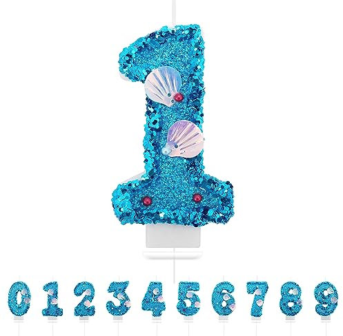Number 1 Candle,Blue Mermaid Birthday Candles 1 for Girl,Cake Topper Number Candles Birthday Decoration for Girls Birthday Party