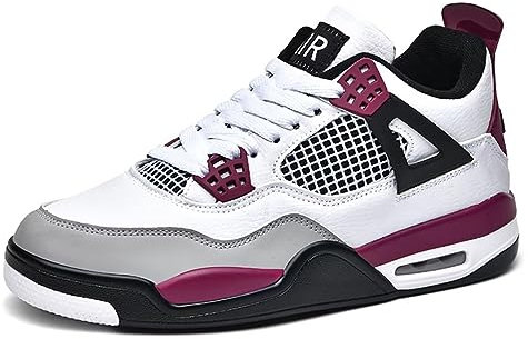 Mevoit Uomo Scarpe da Skate Classiche Air 4 Retro Scarpe da Ginnastica da Lavoro Corsa a Piedi Zapato 3 Viola Bianco 45 EU