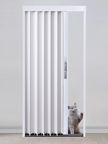 Porte coulissante, Porte Pliante accordéon Porte De Grange En Aluminium Blanc Pour Chambre À Coucher, Salle À Manger Et Cuisine, Porte Coulissante Pliante Pour Salle De Bain Avec Serrure(26x40in(66x10