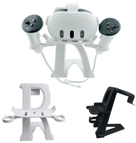 VR Headset Desk Stand Display Holder Controller Supports for Meta Quest 3/Quest 3/Quest Pro Accessories (White)