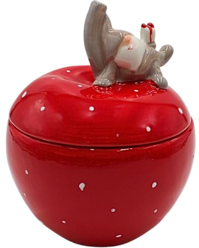 Dekohelden24 Keramikdose, Vorratsdose, Zuckerdose, Weihnachtsdose als Apfel mit Weihnachtswichtel, Größe H/Ø ca. 16 x 13 cm