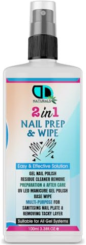 Prep + Wipe Gel Nail Polish Residue Cleaner Remover, Preparation & After Care, UV LED Manicure Gel Polish Base Wipe, Multi-Purpose for Sanitising Nail Plate 100ML SPRAY