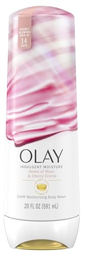 Olay Body Wash for Women, Indulgent Moisture, 24hr Moisturizing & Nourishing Formula, Infused with Vitamin B3 Complex, Luxurious Fragrances, Rose & Cherry Creme Scent, 20 fl oz
