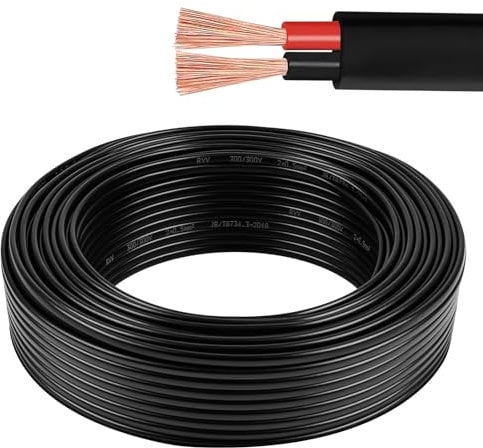 AOHEWEI 2×0.5mm² Flat Twin 2 Core Cable 2 Conductor Copper Electrical Wire 5V 12V 24V 60V, Thin Wall Red/Black Automotive Boat Cable 5/10/20/50 Meters