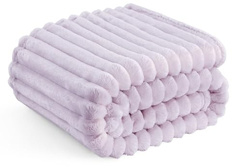 Bedsure Fleece Throw Blanket for Sofa - Fluffy, Lavender Fog, 130x170 cm | Striped Soft Cute and Cosy, Lightweight Warmth, Perfect for Room Decor, Travel, Camping, Gifts for Women and Girls
