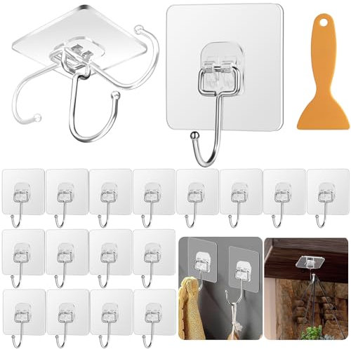 Annyswit 30 Piezas Ganchos Grandes Autoadhesivos para Colgar Transparentes & Sin Rastro Ganchos de Pared Removibles de Alta Resistencia 44 lb/20kg (Max) Sin Taladrar & con Adhesivo Fuerte para Hogar