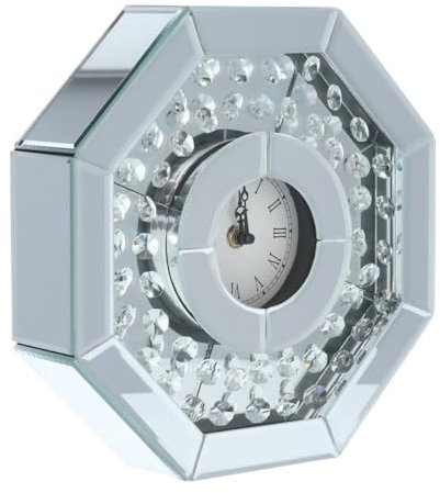 Online Fuchs Tischuhr, Moderne Standuhr aus Spiegelglas mit Kristalldiamanten bestückt - Analog mit römischen Ziffernblatt, ohne Ticken - 26 cm groß - Wohnzimmer (Transparent)