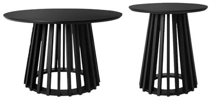sweeek - Set de 2 Tables Basses Rondes Plateau Effet Bois Noir et Pieds en Bois de Sapin. Ø40cm et Ø60cm