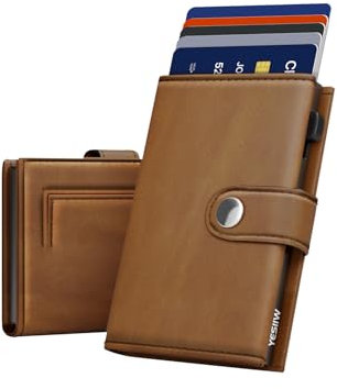 YESIIW Porte-Cartes pour Homme, RFID Portefeuille, Design Minimalist, Pop-Up Poche Monnaie Magnétique, Portefeuille Trifold pour Cartes de Crédit, Fermeture Bouton, Contient 1-9 Cartes, 2 ID Fenêtres