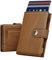 YESIIW Credit Card Holders Wallets for Men RFID Blocking Leather Minimalist Smart Pop Up Trifold Wallet with Magnetic Coin Pocket, Button Closure, Holds Up to 9 Cards, 2 ID Window(Vintage Brown)