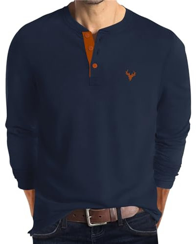 KUYIGO Men's Long Sleeve T-Shirt Embroidered Shirt Tennis Golf Sports Tops L Navy