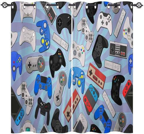ANHOPE Gaming Thema Gamepad Joystick Verdunklungsvorhänge mit Ösen Blickdichte Gardinen Thermo Vorhänge Blackout Curtain Kinder Jungen Mädchen Wohnzimmer Schlafzimmer Vorhang 2er Set H 138 x B 132 cm