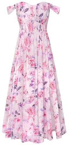 GRACE KARIN Robe Trapèze à Fleurs pour Femmes Maxi sans Manches à Bretelles Spaghetti de Vacances L Fleurs Roses-Blanches