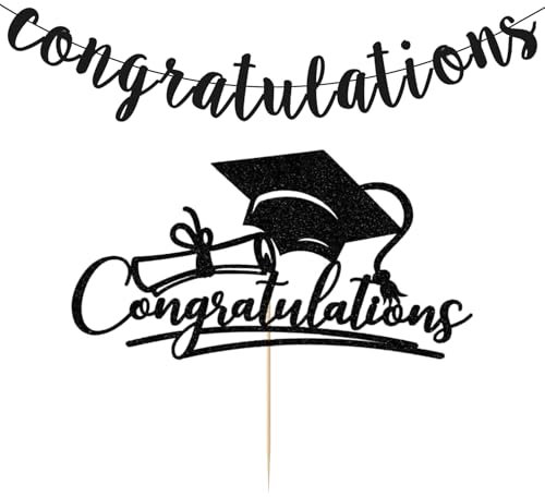 1 Stück Kucheneinsatz & Banner - Abschluss-Themendekoration Herzlichen Glückwunsch - Geeignet für Abschlussfeiern