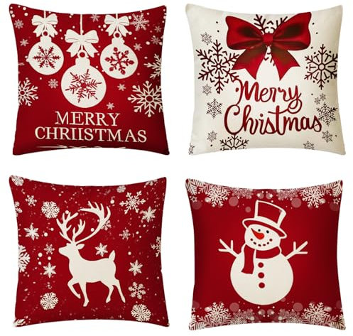 MEYDLL 4er Set Kissenbezug 45x45 cm, Weihnachten Kissenbezug Kissenbezug mit Reißverschluss, Kissenbezug für Weihnachten Dekoration, Eltern Freunde Kinderkollegin