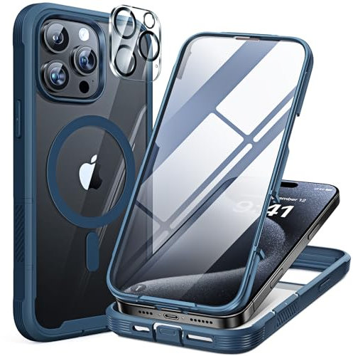 Miracase Magnetic Case for iPhone 16 Pro Max Case 6.9-Inch, Full Body Bumper Case Compatible with MagSafe and Built-in 9H Tempered Glass Screen Protector + Camera Lens Protector (Storm Blue)