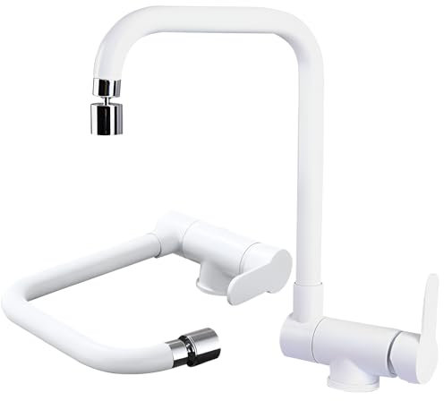 DMOZMSY Grifo Cocina Abatible Bajo Ventana Con Modos De Pulverización Dual 304 Acero Inoxidable Grifo Cocina Flexible Para Acampar RV Boat(Blanco Plata)