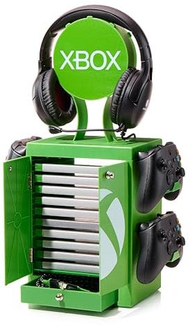 Numskull Official Xbox Series X Gaming Accessory Locker & Storage Stand – Holds 10 Games/DVDs, 4 Controllers, Headset, and Accessories – Durable & Compact Organizer – Official Xbox Merchandise