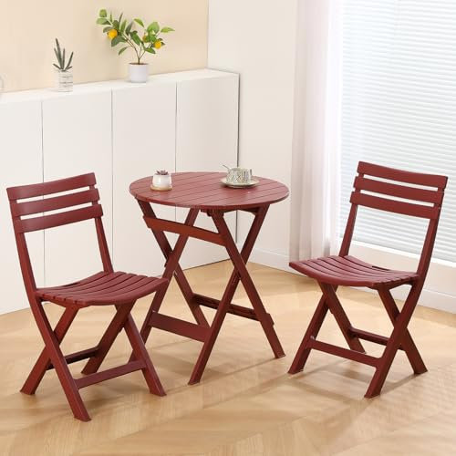 TAO ONE Lot de 3 meubles de balcon pliables avec dossier, 2 chaises et 1 table, pour l'intérieur et l'extérieur avec dossier, pour balcon, jardin, piscine