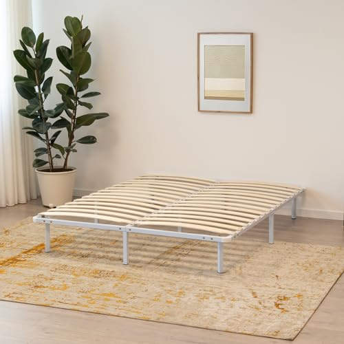 i-flair Metallbett mit Lattenrost NAMARA 150x200 cm - Höhe: 28 cm, stabiles Gästebett mit Stauraum auf Füßen, geeignet für alle Matratzen - Weiß