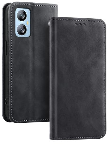 JNERBUYI Leder Hülle für Blackview A52/A52 Pro, Flipcase Handyhülle mit Hautfreundliche Stoßfeste Geldbörse, Hochwertige Business Schutzhülle. Schwarz