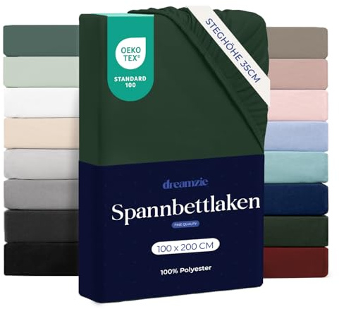 Dreamzie - Spannbettlaken 100x200cm - 100% Mikrofaser - Steghöhe 35cm | Grün · Ultraweich · OEKO-TEX Zertifiziert · Leintuch · Für hohe Matratzen · Atmungsaktiv · Pflegeleicht