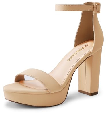 DREAM PAIRS Women's Platform Chunky Heeled Sandals,Nude,7