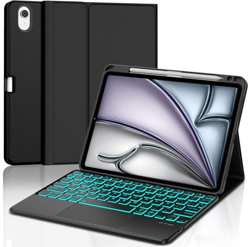 SENGBIRCH Teclado para iPad Air 11 M2,2024/M3,2025 con Touchpad, Bluetooth Magnética Desmontable, Español Ñ Retroiluminación Funda Teclado para iPad Air M2 2024/M3 2025 11 Pulgadas, Negro