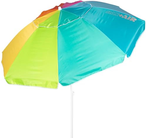 AKTIVE 62403 Parasol de Plage Anti-Vent 240 cm, 8 Baleines en Fibre, Protection UV50, inclinable, Ventilation Max+Air, mât en métal 28/32 mm, Tissu Oxford 90 g, avec Housse