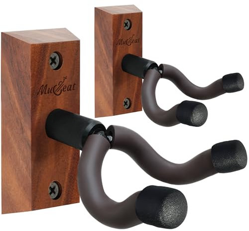 Musbeat Support mural Guitare, Support Guitare mural, Accroche Guitare mural, Crochet de Guitare pour Guitare Acoustique, Electrique, Support mural pour Guitare en bois dur de noyer noir, lot de 2