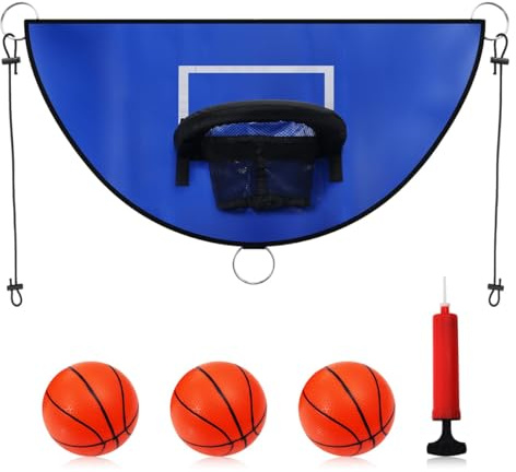 Enwye Basketballkorb-Set für Trampoline, blau, wasserdicht, UV-beständig, PVC, tragbar, Spiel für draußen, mit 3 Bällen, Pumpe