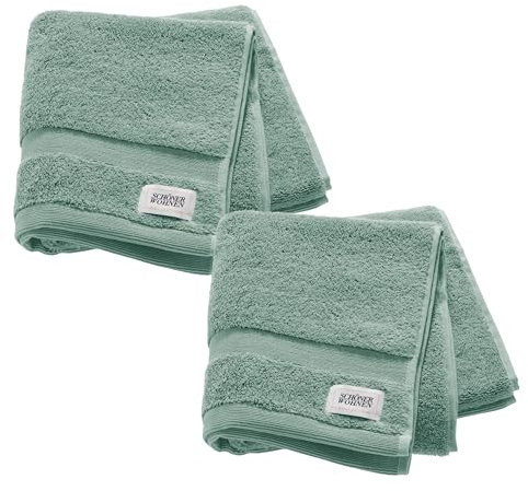 SCHÖNER WOHNEN Set di 2 Asciugamani Viso 50x100 - Verde - altamente assorbente - 100% cotone - Piccoli Teli de Doccia per Ospiti e Mani - bambini in spugna - Oeko-Tex - 500g/m2 - Hotel e B&B