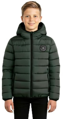 Sunny Sprout Manteau garçon automne-hiver - Doudoune légère capuche coupe-vent pour enfants - Veste polaire imperméable Vert 14 ans