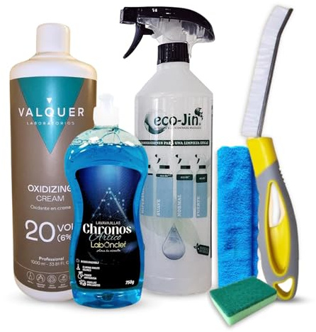 Eco-Jin Pack Chronos Artico Limpio | Crema Oxidante Valquer | Difusor | Bayeta Microfibra | Estropajo Con Esponja | Cepillo para Juntas | Limpiador Multiusos