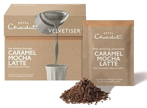Hotel Chocolat Caramel Mocha Latte Hot Chocolate Sachets - Luxury Chocolate Flakes - Pack of 10 Single-Serve Sachets, 310g - Suitable for Vegetarians