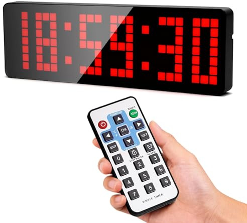 Timer Sport, Horloge Digitale Murale LED Grand Format 13,2 avec Compte à Rebours/Chronomètre Horloge Numerique pour la Salle de Sport Garage Maison Sport et Même Intérieur et Extérieur (Rouge)