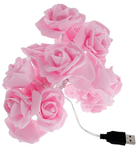 Lurrose USB Powered LED Rose Flower String Lights, 20 Pink Blossom Fairy String Lights for Wedding, Bedroom, Christmas and Party Decoration