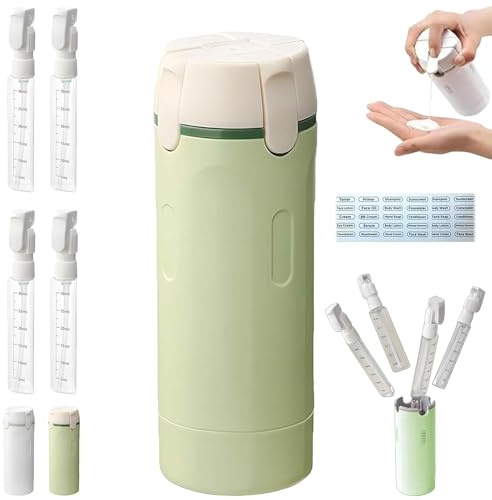 EHOTER 4 in 1 Refillable Travel Dispenser Bottle for Toiletries Leak Proof Travel Size Containers Portable Containers for Shampoo Lotion Conditioner Cream (Green)