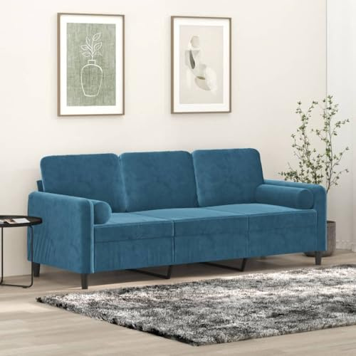 Mimdixy Bodensofa Wohnzimmermöbelgarnituren,3-Sitzer-Sofa mit Zierkissen Blau 180 cm Samt
