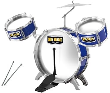 Set Batteria 5 Pezzi per Bambini Baroni Toys, Batteria Giocattolo Completa con Tamburi e Piatti, Gioco Musicale Educativo, +3 Anni, Verticale Blu, 74x38x55cm