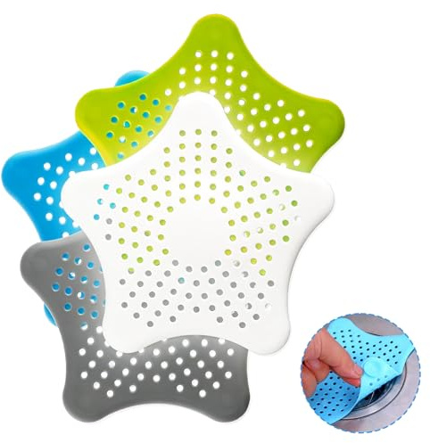 Lot de 4 filtres universels en silicone pour douche, lavabo, baignoire et cuisine (bleu, vert, gris, blanc)