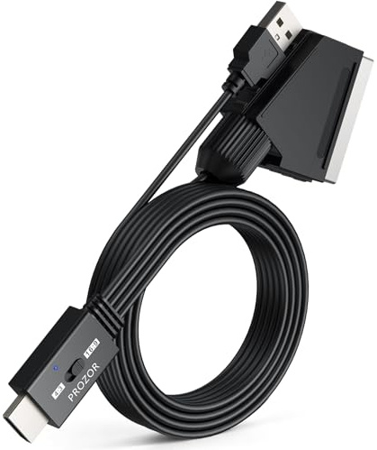 PROZOR SCART to HDMI Converter 1080P 60Hz, Convertitore Audio Video per TV e Monitor con Cavo SCART Integrato 1,5 m, Selettore 4:3/16:9, Compatibile con VCR, VHS e Lettore DVD PAL/NTSC
