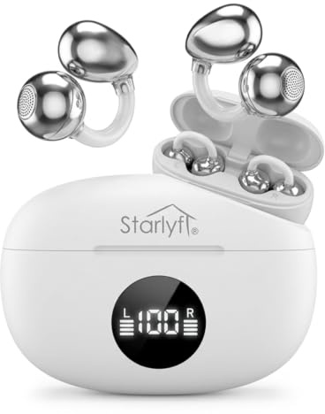 STARLYF Auriculares de Clip 3-en-1: Audio de Conducción Abierta, Traductor en Tiempo Real (132 Idiomas) y Amplificador de Sonido Via App | Diseño de Clip Ergonómico y Seguro para Deporte, Oficina
