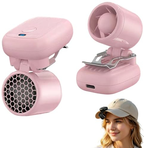 NPLSEO Mini Clip-On Fan, Portable Hands-Free Hat Fan, USB-C Rechargeable, 3 Speeds, Ultra-Lightweight 2oz, Foldable Personal Cooling Fan for Outdoor, Sports, Travel & Baseball Caps (Pink)