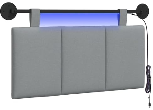 vidaXL Hängendes Kopfteil Mit LED Licht Hellgrau Stoff, Schlafzimmer, Rechteckig, Modern, Wandmontage, Anpassbares Kopfteil, Ergonomisch, Platzsparend, Akzentpaneel