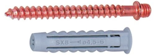 Tassello con doppia vite M6 in ottone ramato 8mm